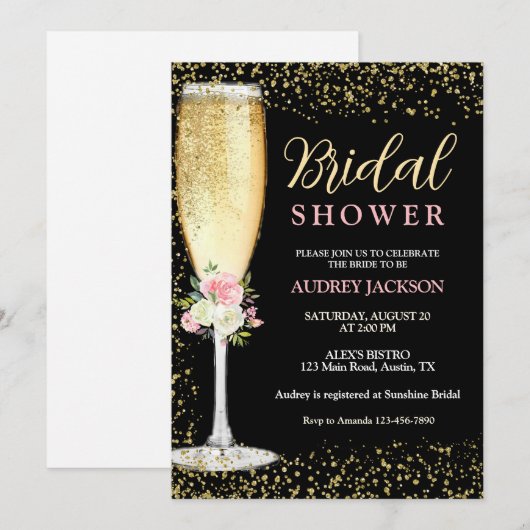 Elegant Champagne Brunch Floral Vrijgezellenfeest Kaart (Voorkant / Achterkant)