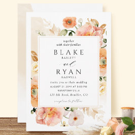 Elegant Champagne, crème, peach Botanical Wedding Kaart