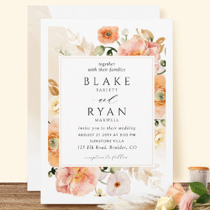 Elegant Champagne, crème, peach Botanical Wedding Kaart