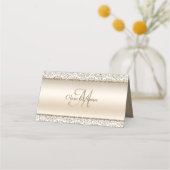 Elegant Champagne Damask Glitter Wedding Plaatskaartje (Achterkant)