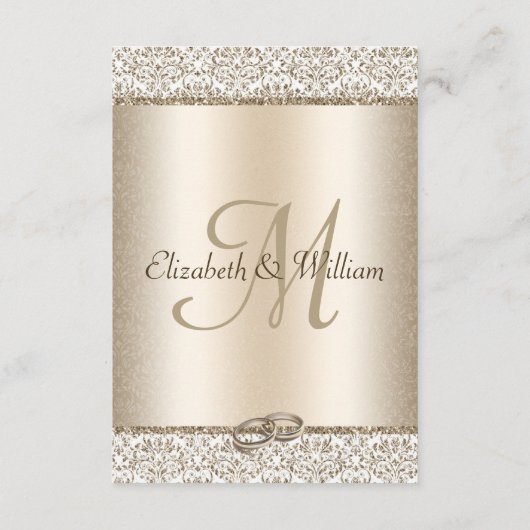 Elegant Champagne Damask Glitter Wedding Reception Informatiekaartje (Achterkant)