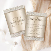 Elegant Champagne Damask Glitter Wedding Reception Informatiekaartje