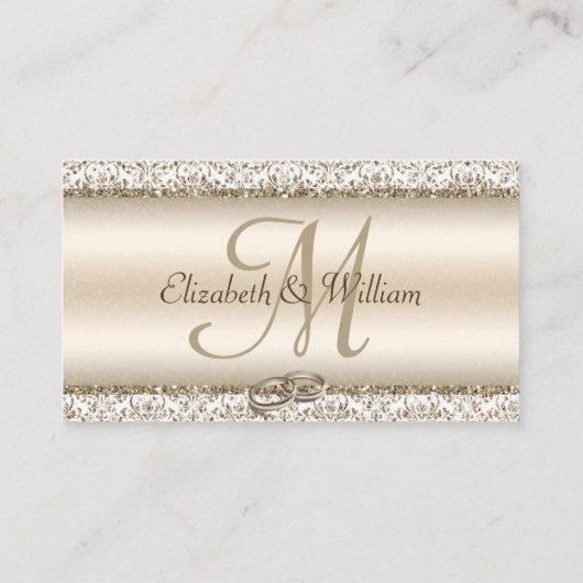 Elegant Champagne Damask Monogram Wedding Website Informatiekaartje (Achterkant)