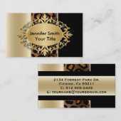 Elegant Champagne en Black Leopard Print Visitekaartje (Voorkant / Achterkant)