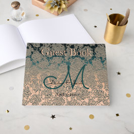 Elegant Champagne en Blauwgroen huwelijksmonogram Gastenboek