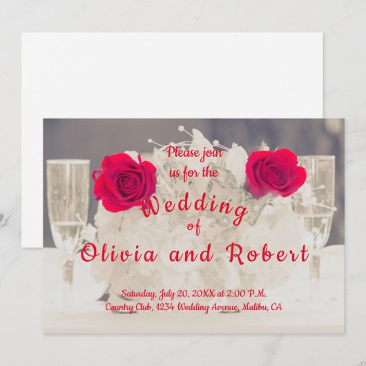 Elegant champagne en rode rozen kaart (Voorkant / Achterkant)