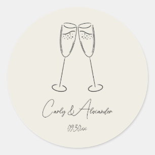 Elegant Champagne Glas Bruiloft Verloving Ronde Sticker