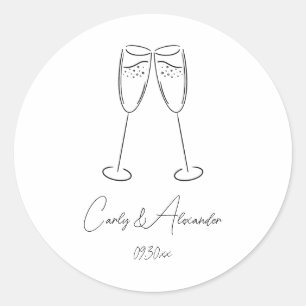Elegant Champagne Glas Bruiloft Verloving Ronde Sticker
