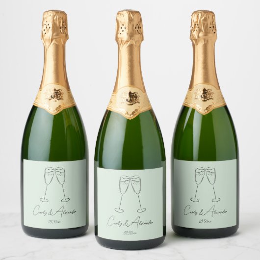 Elegant Champagne Glas Bruiloft Verloving Sparkling Wijnetiket (Flessen)