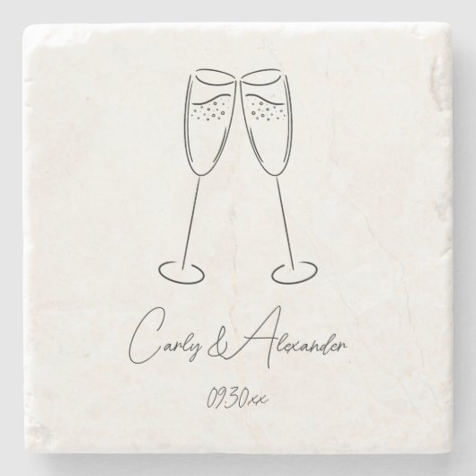 Elegant Champagne Glas Bruiloft Verloving Stenen Onderzetter (Voorkant)