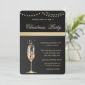 Elegant Champagne Glass Black, kerstfeest Kaart (Staand voorkant)