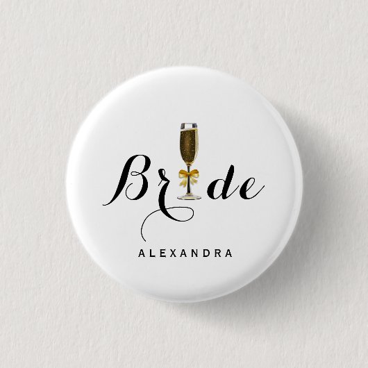 Elegant Champagne Glass Bride Ronde Button 3,2 Cm (Voorkant)