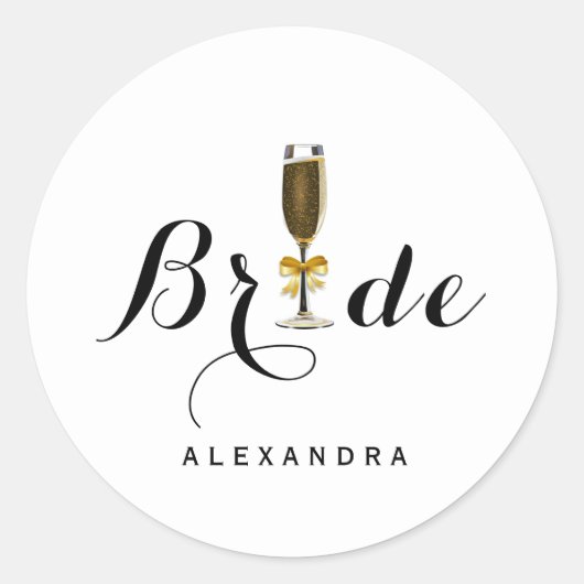 Elegant Champagne Glass Bride Sticker (Voorkant)