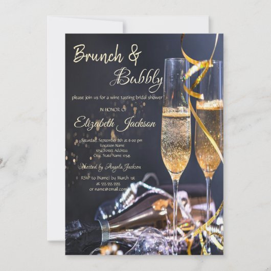 Elegant Champagne Glass Brunch & Bubble Bridal Kaart (Voorkant)