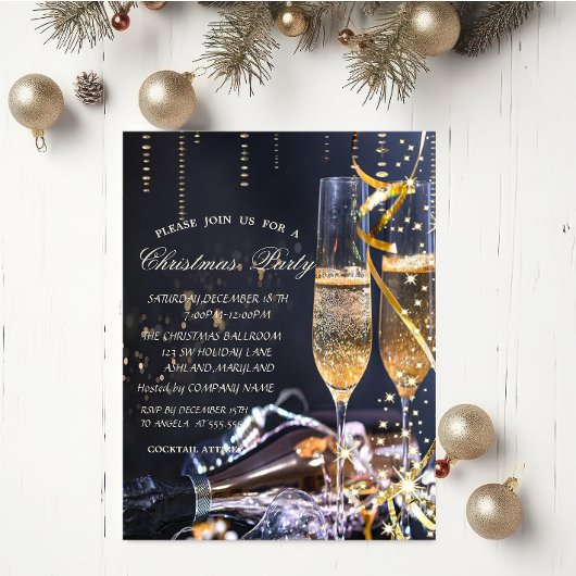 Elegant Champagne Glass Kerstparty Kaart