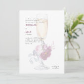 Elegant Champagne Glass Pink Floral Wedding Kaart (Staand voorkant)