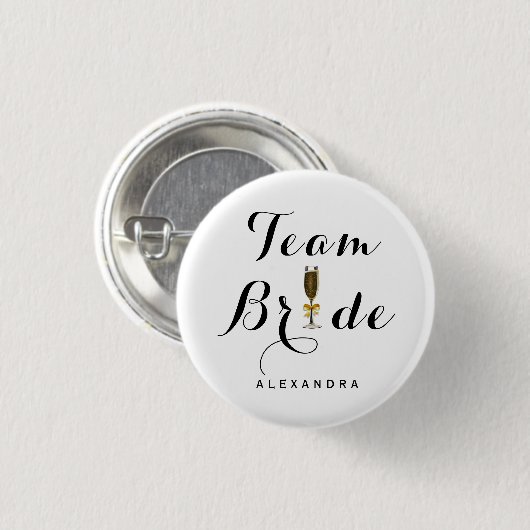 Elegant Champagne Glass Team Bride Ronde Button 3,2 Cm (Voorkant /achterkant)