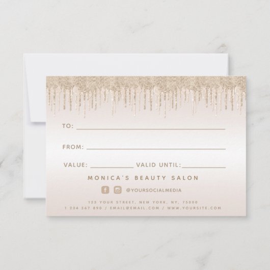 Elegant Champagne Glitter Dripping Beauty Salon (Achterkant)