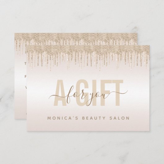 Elegant Champagne Glitter Dripping Beauty Salon (Voorkant / Achterkant)