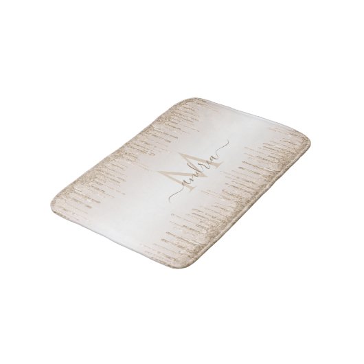 Elegant Champagne Glitter Driving Monogram & Naam Badmat (Gekanteld)