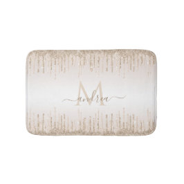 Elegant Champagne Glitter Driving Monogram & Naam Badmat
