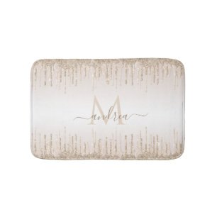 Elegant Champagne Glitter Driving Monogram & Naam Badmat