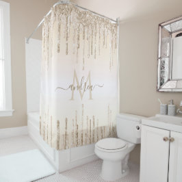 Elegant Champagne Glitter Driving Monogram & Naam Douchegordijn