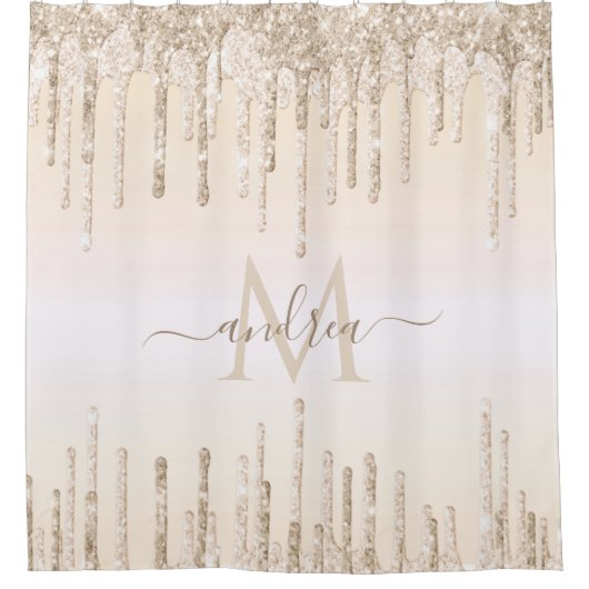 Elegant Champagne Glitter Driving Monogram & Naam Douchegordijn (Voorkant)