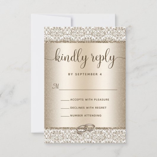 Elegant Champagne Glitter Monogram Weddenschap RSVP Kaartje (Voorkant)