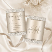 Elegant Champagne Glitter Monogram Weddenschap RSVP Kaartje
