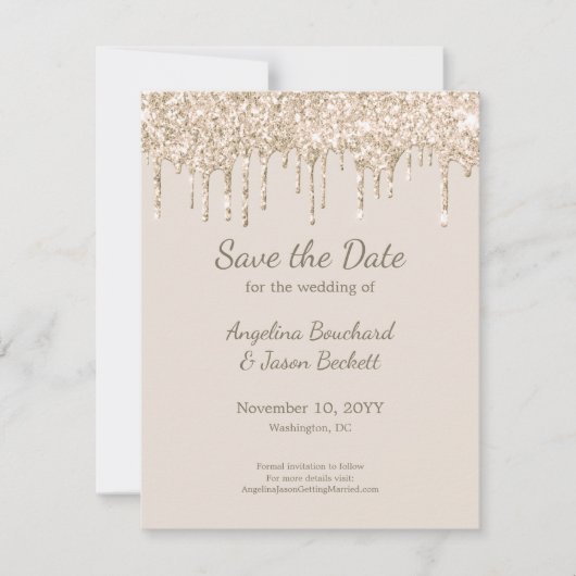 Elegant Champagne Glitter Wedding Save the Date Kaart (Voorkant)
