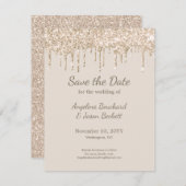 Elegant Champagne Glitter Wedding Save the Date Kaart (Voorkant / Achterkant)