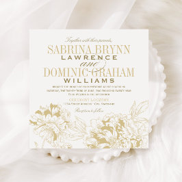 Elegant Champagne Gold Floral Peony Wedding Kaart