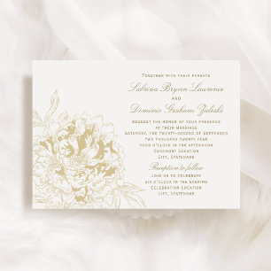 Elegant Champagne Gold Floral Peony Wedding Kaart
