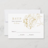 Elegant Champagne Gold Floral Peony Wedding RSVP Kaartje (Voorkant)