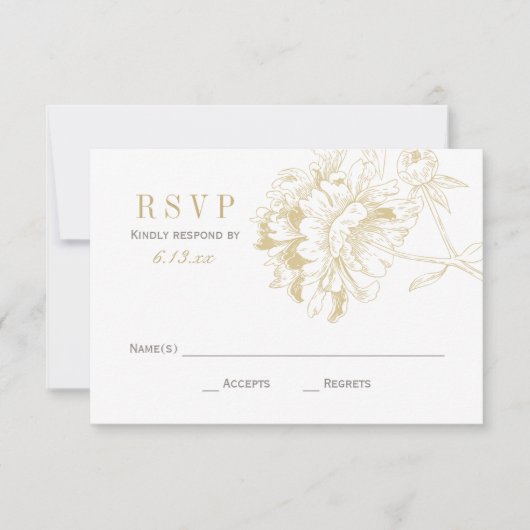 Elegant Champagne Gold Floral Peony Wedding RSVP Kaartje (Voorkant)