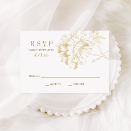 Elegant Champagne Gold Floral Peony Wedding RSVP Kaartje
