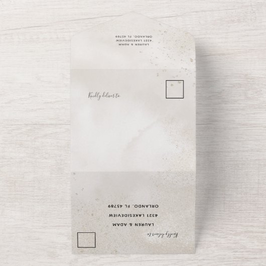 Elegant Champagne & Gold Glitter Wedding All In One Uitnodiging (Buitenkant)