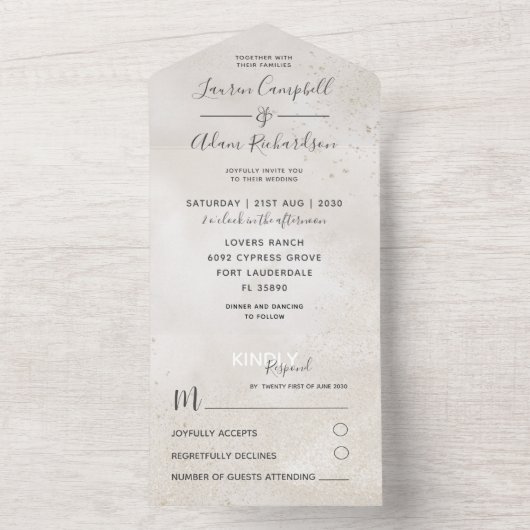 Elegant Champagne & Gold Glitter Wedding All In One Uitnodiging (Binnen)
