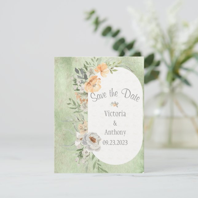Elegant Champagne Ivory Floral Save the Date (Staand voorkant)