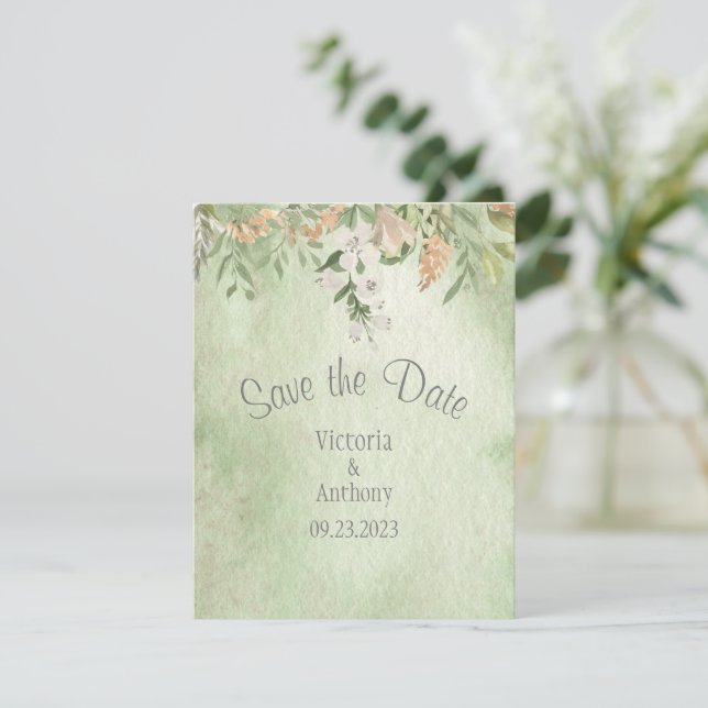 Elegant Champagne Ivory Floral Save the Date (Staand voorkant)