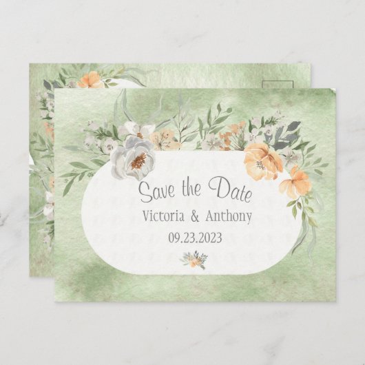Elegant Champagne Ivory Floral Save the Date Briefkaart (Voorkant / Achterkant)