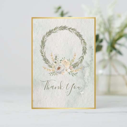 Elegant Champagne Ivory Floral Script Bedankkaart (Staand voorkant)