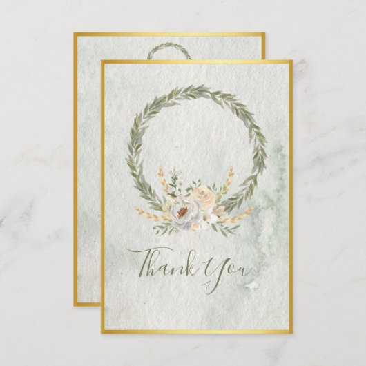 Elegant Champagne Ivory Floral Script Bedankkaart (Voorkant / Achterkant)