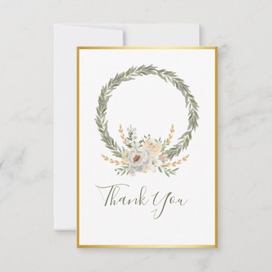 Elegant Champagne Ivory Floral Script Bedankt (Voorkant)