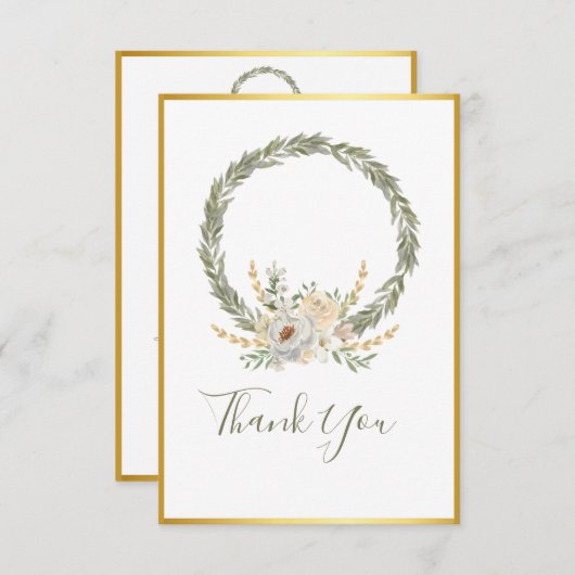 Elegant Champagne Ivory Floral Script Bedankt (Voorkant / Achterkant)