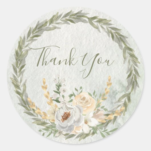 Elegant Champagne Ivory Floral Script Bedankt Ronde Sticker (Voorkant)
