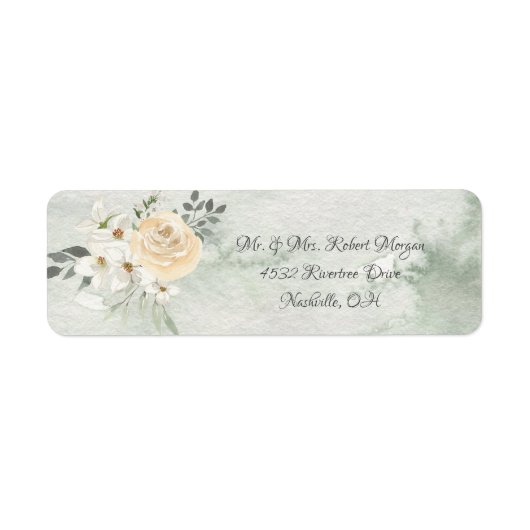Elegant Champagne Ivory Floral Script Wedding Etiket (Voorkant)