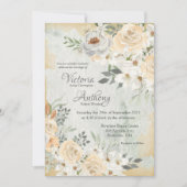 Elegant Champagne Ivory Floral Script Wedding Invi Kaart (Voorkant)
