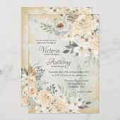 Elegant Champagne Ivory Floral Script Wedding Invi Kaart (Voorkant / Achterkant)